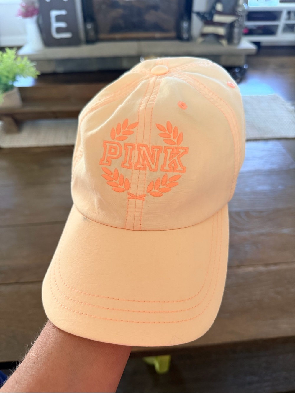 PINK Victoria's Secret Peach Baseball Cap with Coral Logo